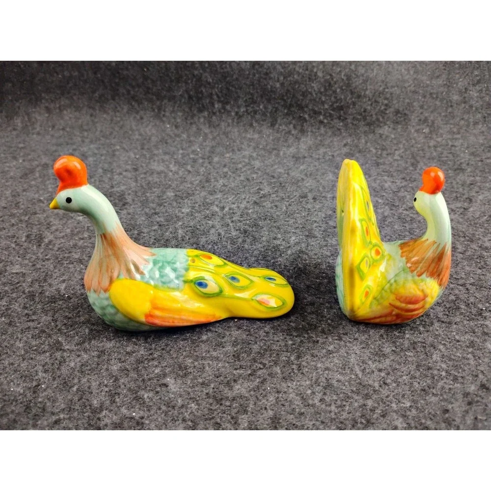 Pier 1 Peacock Salt and Pepper Shakers Colorful Ceramic Set
